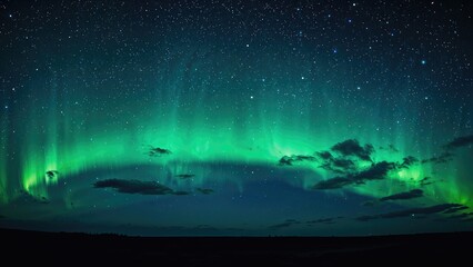 Wide view of the Northern Lights under a star-filled sky