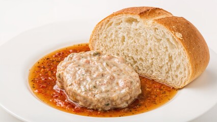Naklejka premium Loaf of bread served alongside a sauced pie
