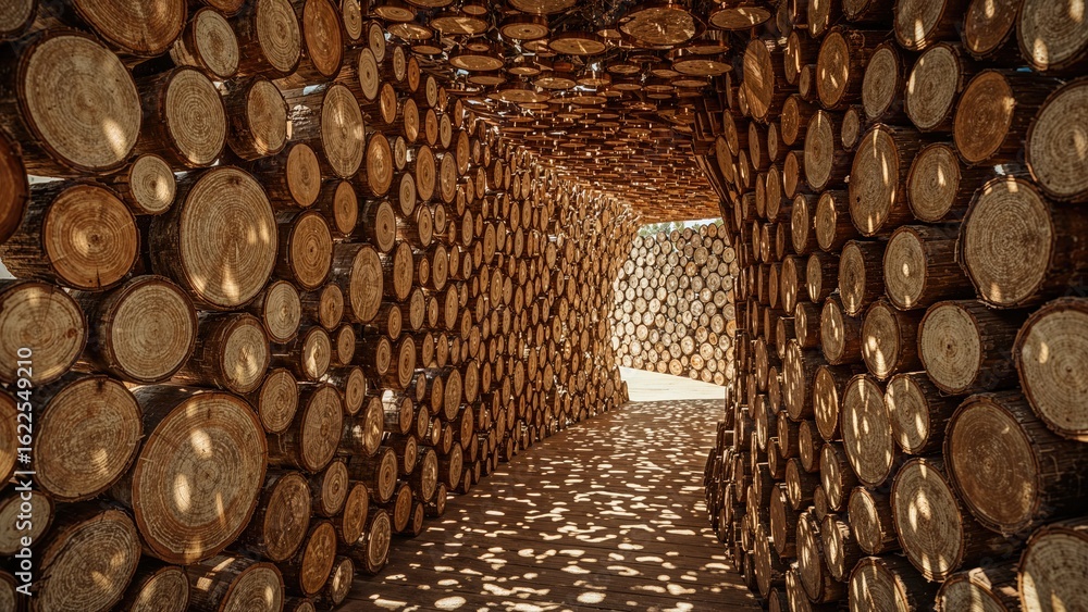 Poster wooden disk pathway texture and abstract nature pattern design