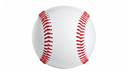 A clean white baseball with prominent red stitching isolated on a white background.