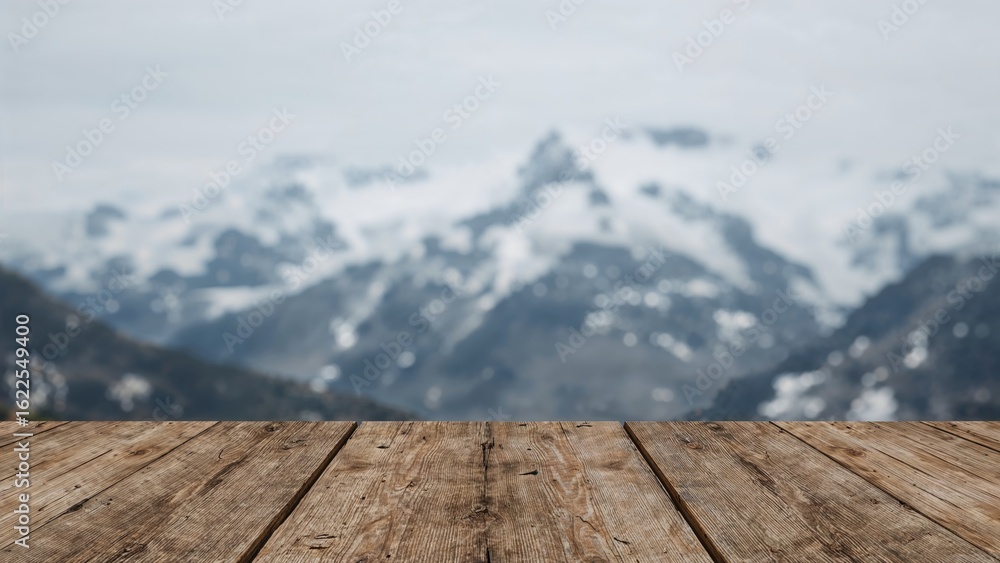 Aufkleber blank stone surface for your design and a misty snowy mountain backdrop. area available for customiz