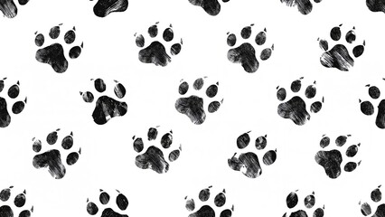 Continuous pattern of paw prints on white backdrop. Adorable dark and light animal footprints. Flat design texture. Suitable for fabric and wall coverings.