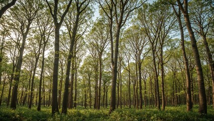 Fototapeta premium Springtime forest panorama forming a heart in the middle