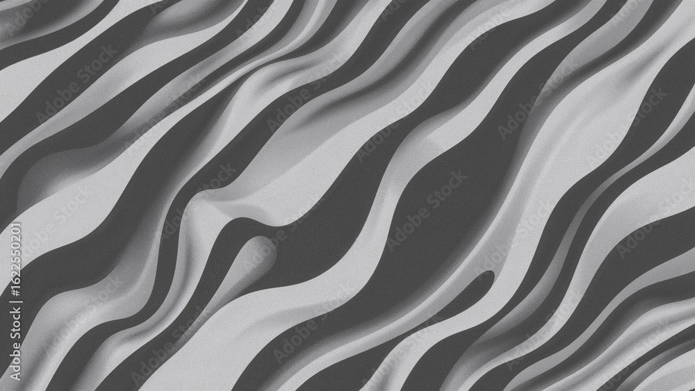 Poster wavy stripe design as a backdrop with horizontal and vertical wave motifs in grey and white.