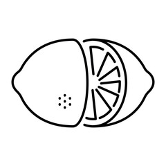 Vector linear icon of a lemon cut in half showing its juicy pulp, for graphic design related to food or drink preparation