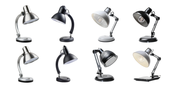 Variety of Desk Lamps for Modern Workspaces, PNG collection, set bundle, isolate on transparent or white background