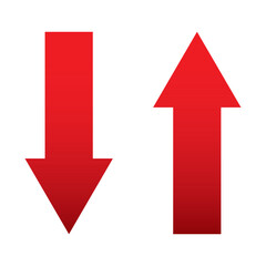 Up and Down sign with red arrows. Design flat vector illustration concept of sales chart. Symbol icon with arrow moving down and sales business arrow moving down. Concept of downloading files. EPS 10