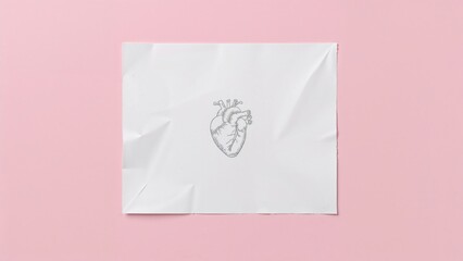 Text and heart illustration on a paper sheet set against a pink surface