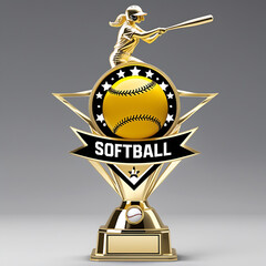 Golden Softball Trophy with Female Player and Ball