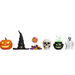Spooky halloween icons featuring a jack o lantern witch hat candy skull cauldron and ghost