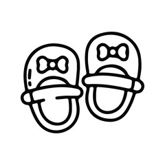[Hand-drawn doodle icon of cute slippers with bows]