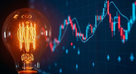 A light bulb illuminating a stock market graph, symbolizing ideas, innovation, and the energy of financial markets and investment opportunities