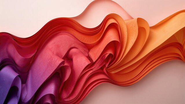 Abstract gradient paper sculpture with colors shifting from violet to orange