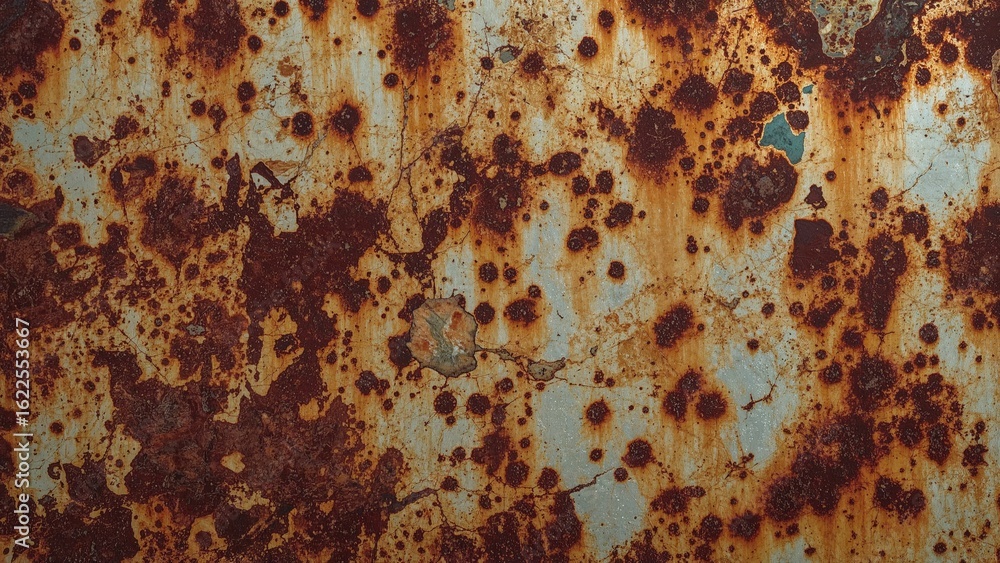 Poster detailed view of oxidized iron with rust patterns