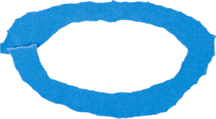 Blue torn paper oval frame isolated on white background for creative design and artistic applications