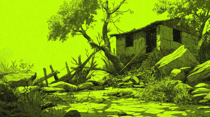 Abandoned Stone House in Overgrown Forest