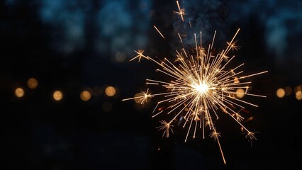 Shining fire stars and sparkling garland lights glowing in the nighttime winter festivities.