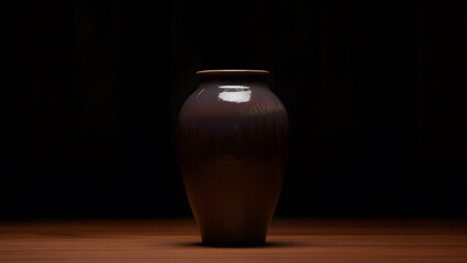Elegant Brown Ceramic Vase on a Wooden Surface with Dark Background showcasing Simplicity and Artistic Form for Home Decor