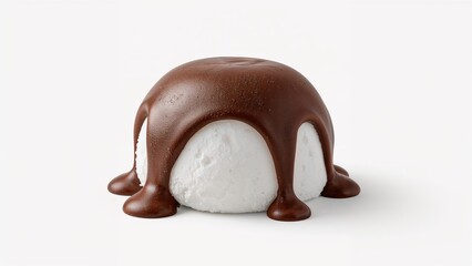 Obraz premium Isolated marshmallow dipped in smooth chocolate on a white surface