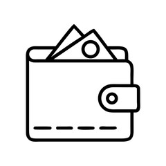 Wallet with cash and cards in simple line art style  