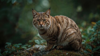 Wild feline perched on a stone