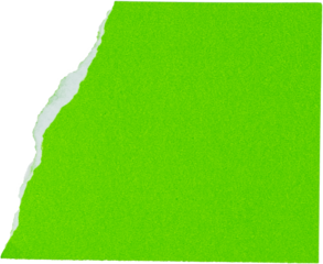 Torn green paper texture with vibrant color for creative background design or craft projects on white background