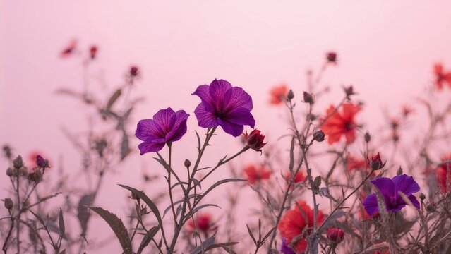 Red and purple blooms of Leea plant