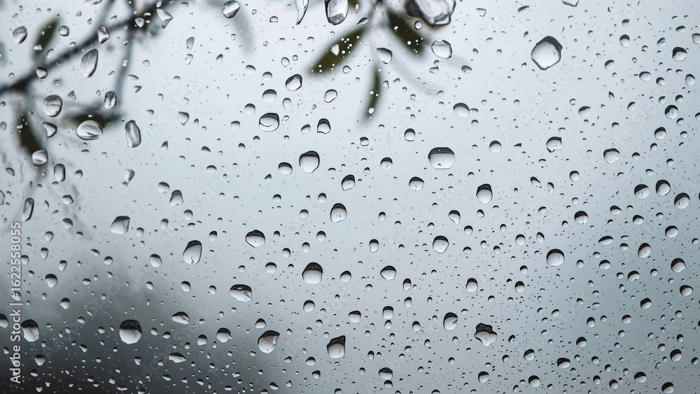 Aufkleber abstract pattern of raindrops on window with natural light and spring elements