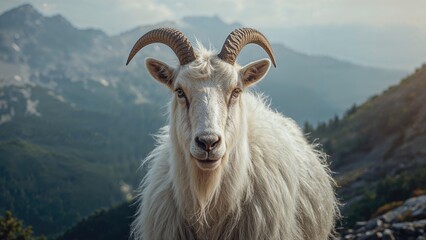 Obraz premium Headshot of a senior wild goat in the mountains