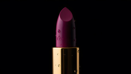 Elegant Plum Lipstick with Golden Tube on Dark Background Beauty and Cosmetics Still Life