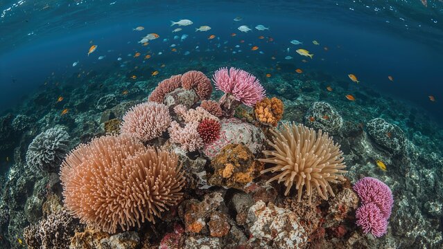 Underwater scenery featuring sponges and sea fans
