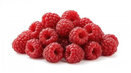 Isolated organic raspberries set on a clean white background.