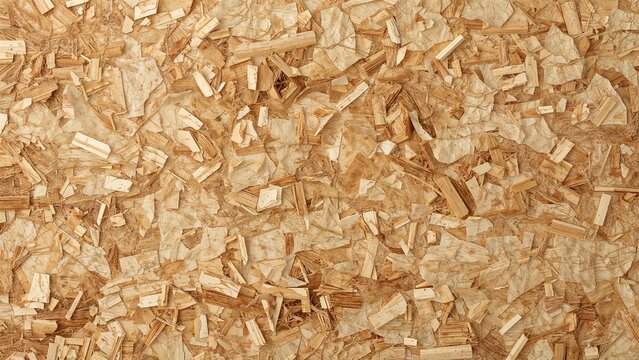 Natural wood background composed of oriented strand board close-up