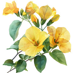 Watercolor Yellow Hibiscus Flower Blossom Clipart on transparent background