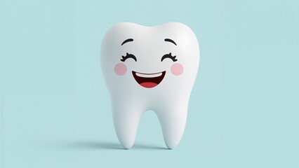 Smiling tooth character designed for use in kids' dental clinics.