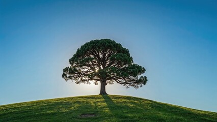 Solitary Pine Tree Standing Tall on a Slope Under Open Sky
