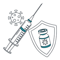 Flat illustration of syringe and vaccine vial with shield icon generated by ai