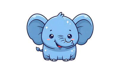 Naklejka premium Blue Baby Elephant Cartoon Tiny Cartoon Elephant with Large Ears 