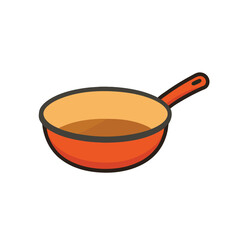 Orange Frying Pan with Handle and Liquid Inside for Cooking on white background