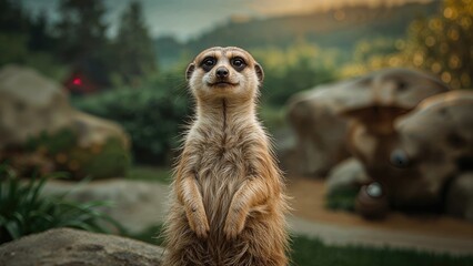 Lovely surikat enjoying its habitat