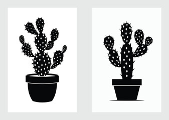 Minimal cactus silhouette with single branch in stylish ceramic flower pot vector