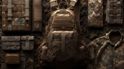 Tactical Military Gear Collection with Camouflage Textures