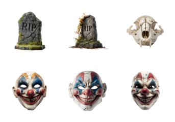 Cracked gravestone with R I P and moss isolated on a transparent background