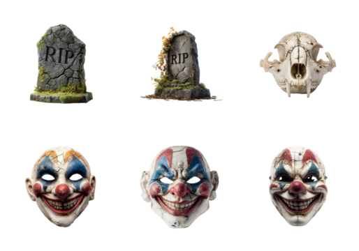 Cracked gravestone with R I P and moss isolated on a transparent background