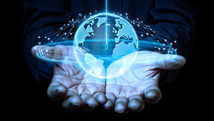 Global Network Technology in Human Hands Representing Connectivity and Innovation in Digital Communication and Worldwide Connection