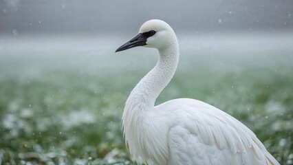 Isolated white crane with detailed feathers in a natural setting