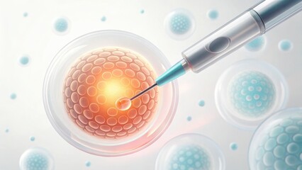 Detailed Close-Up of Pipette Injecting into Glowing Cell Structure