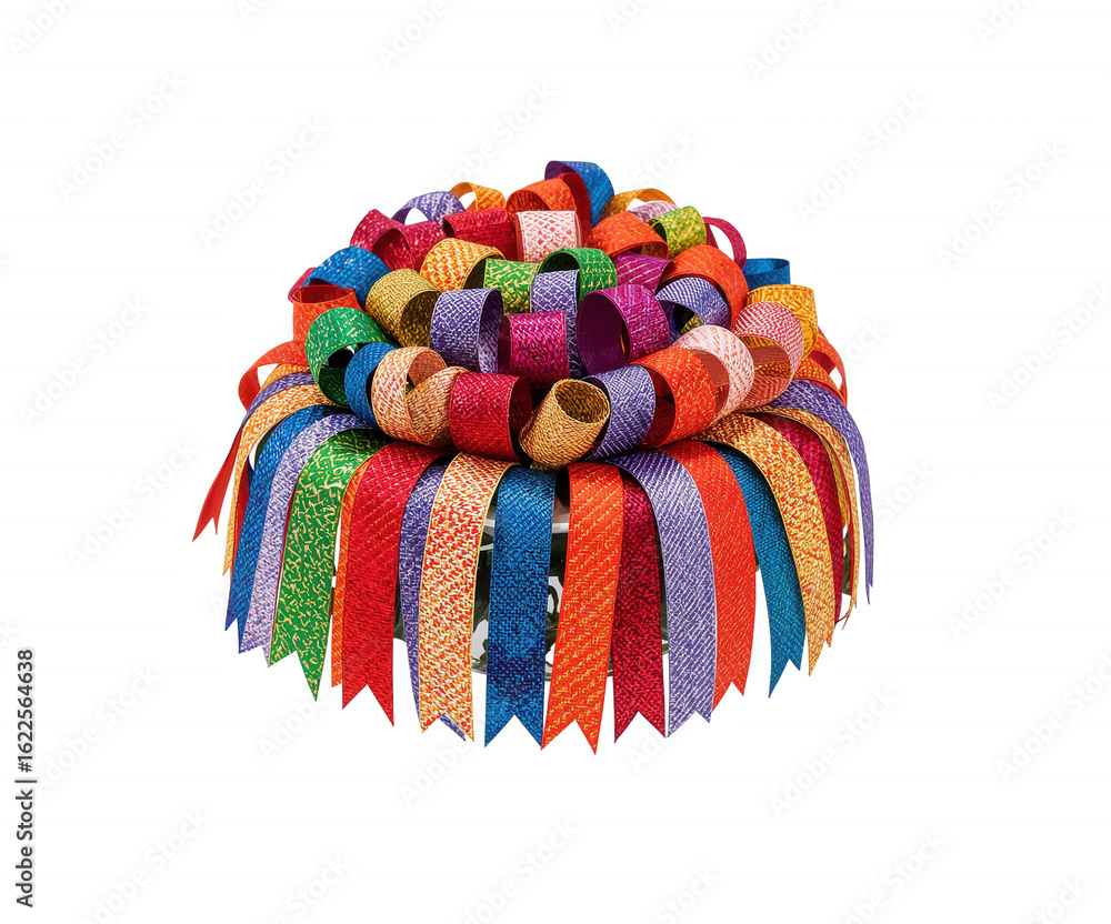 Poster eye-catching display, a vibrant array of decorative ribbons arranged in an elegant and artistic tabl