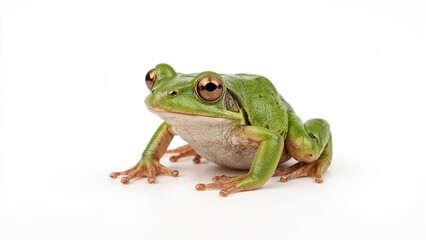 Vibrant green amphibian set against a clean white backdrop