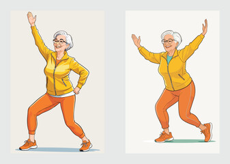 Happy senior woman doing morning workout in sportswear with active body movement